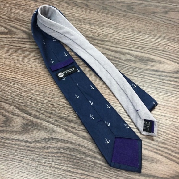 Weekend Casual Navy Anchor Check Skinny Tie - Picture 2 of 9